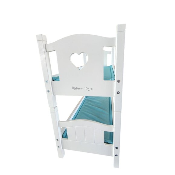 Melissa & Doug Wooden Doll Bunk Bed With Heart Cutout & Turquoise Bedding - Picture 2 of 4